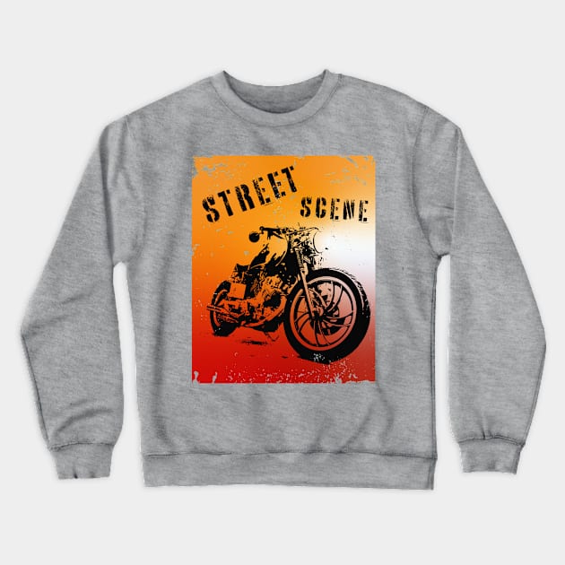 Street motorbike silhouette on grunge background Crewneck Sweatshirt by MultistorieDog